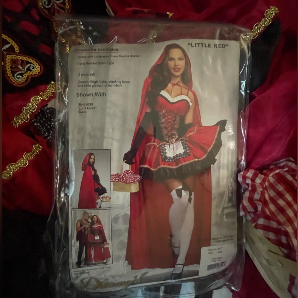 Little Red Riding Hood Costume Adult with purse basket, stockings Halloween